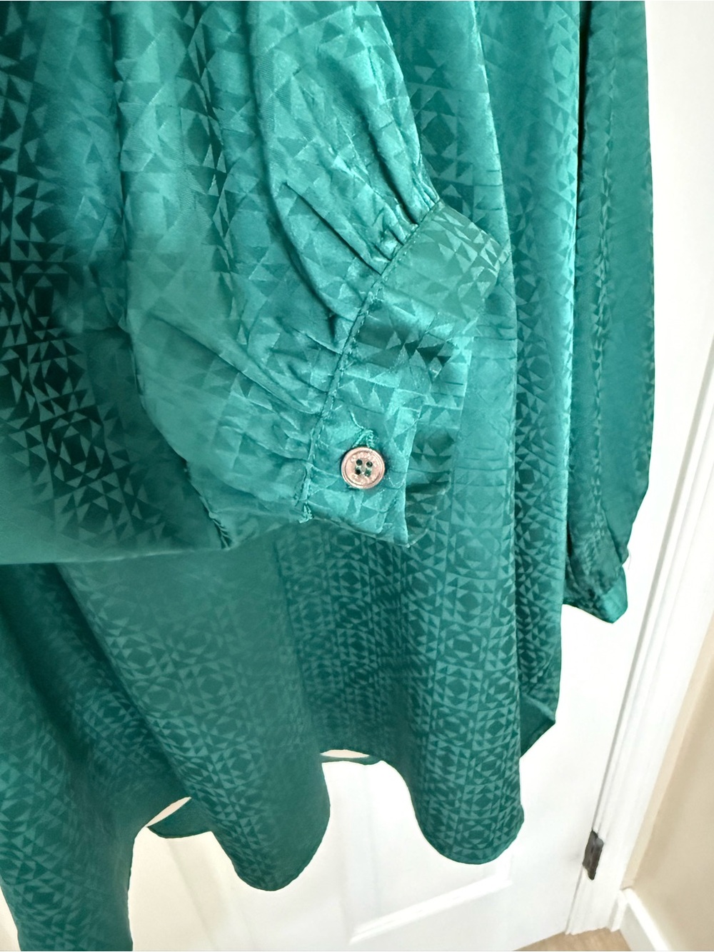Vince Camuto 2X Emerald Green Jacquard High Low Blouse Balloon Sleeve - Picture 8 of 14